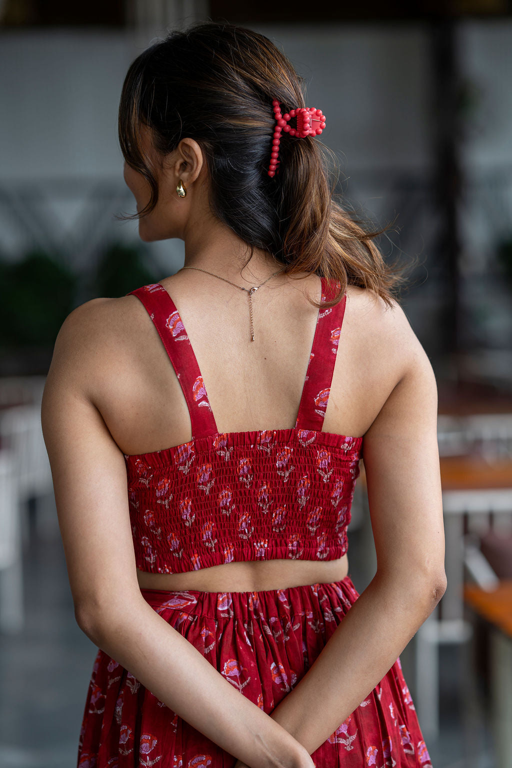 Red Lips Pleated Skirt Set