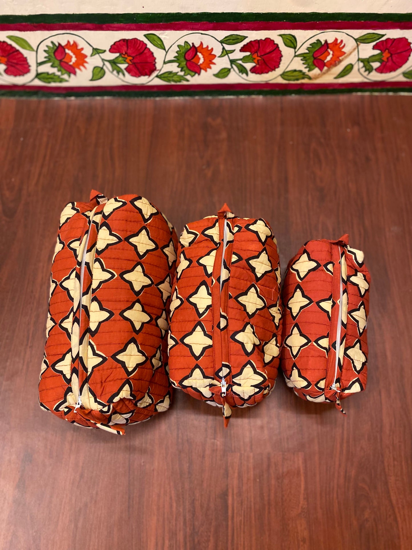 Handblock Quilted Travel Pouches- Set of 3