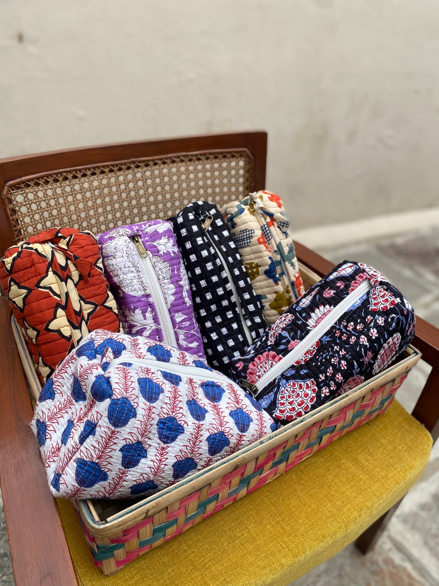 Handblock Quilted Travel Pouches- Set of 3