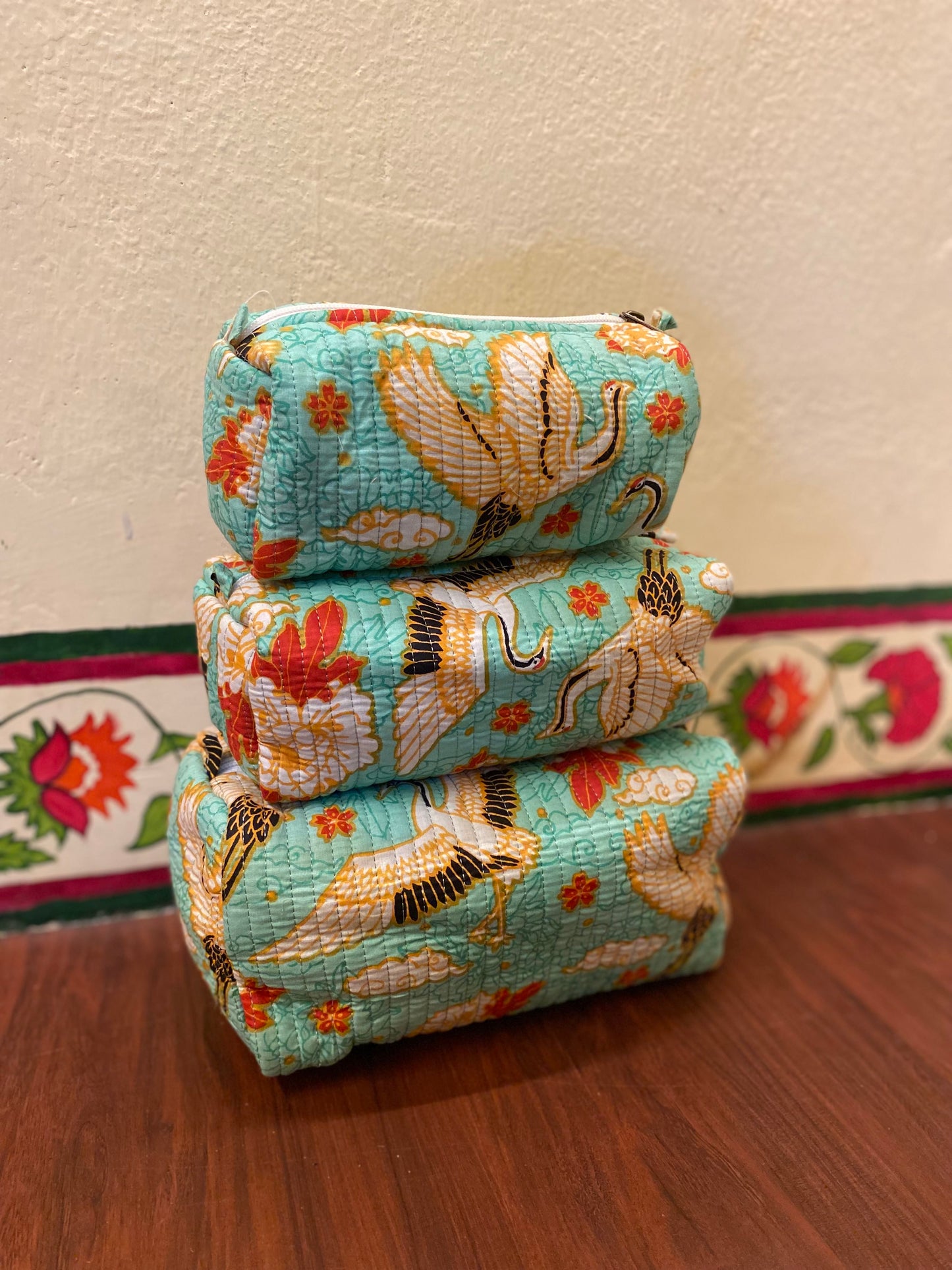 Handblock Quilted Travel Pouches- Set of 3