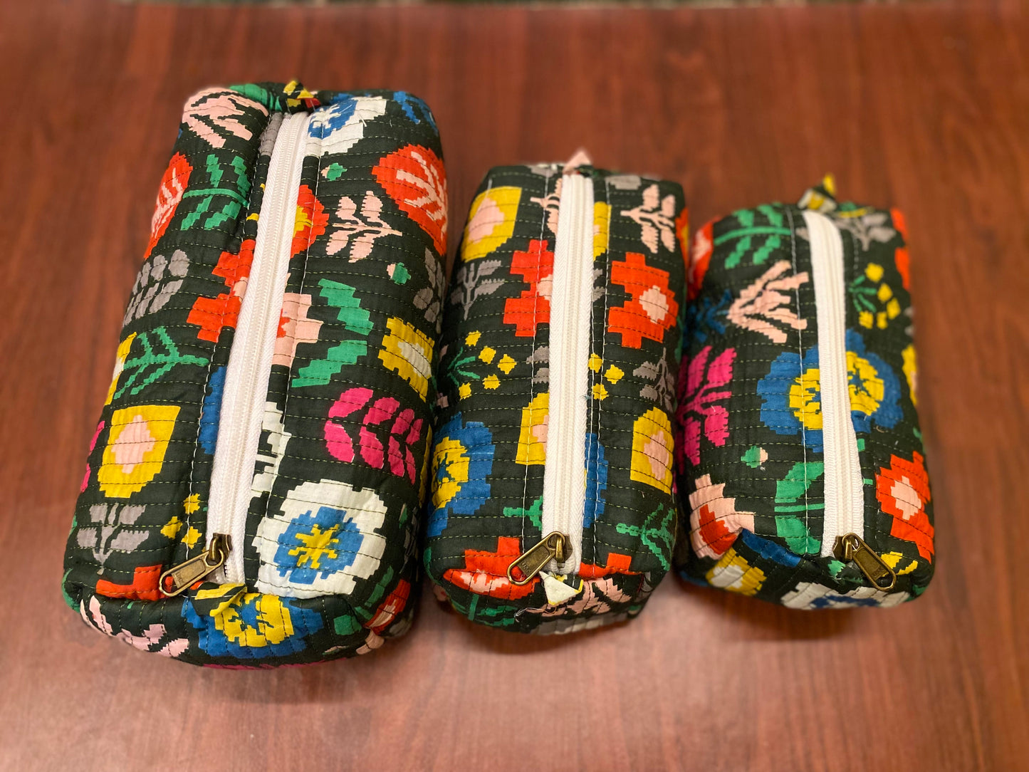 Handblock Quilted Travel Pouches- Set of 3