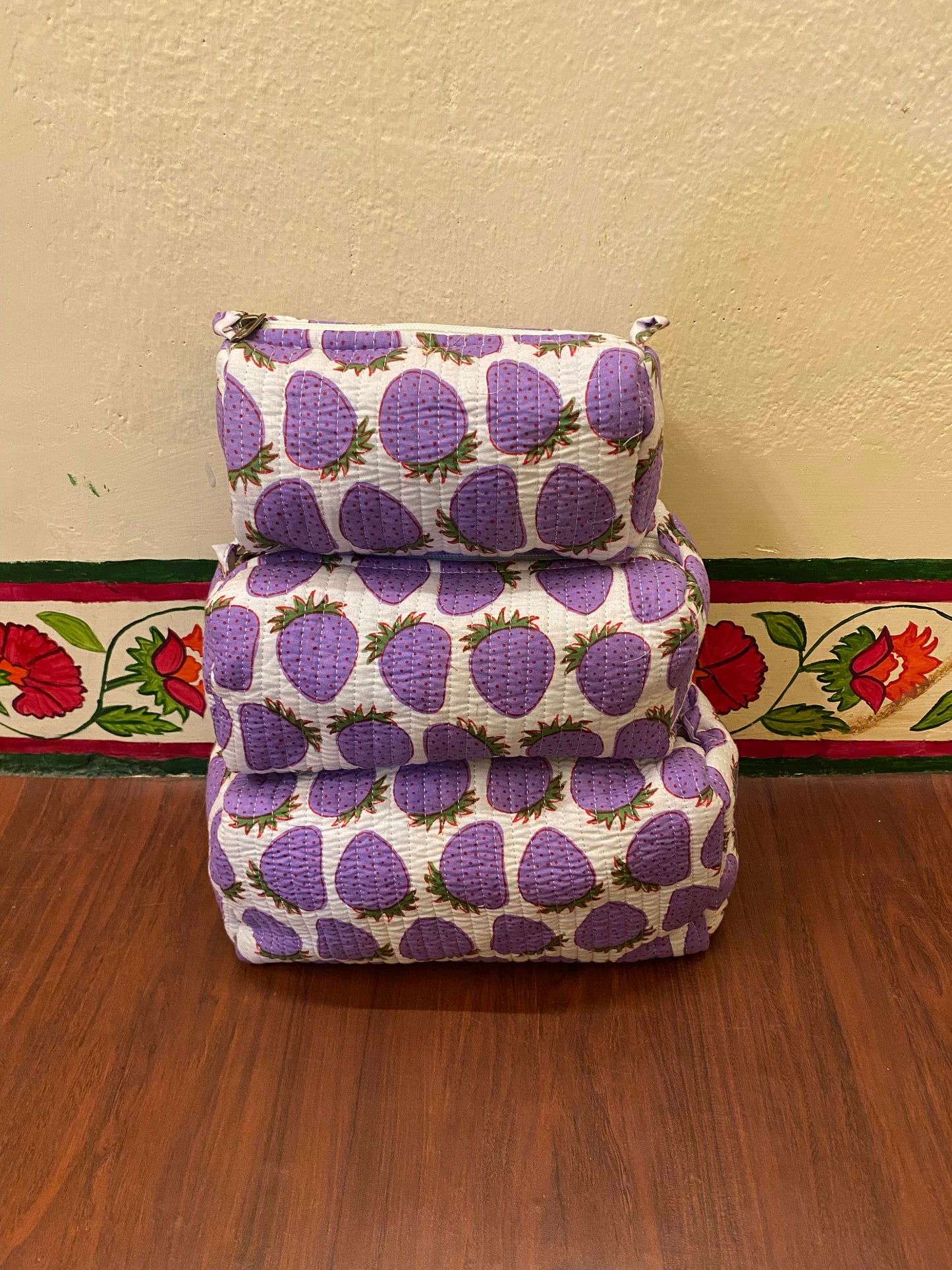 Handblock Quilted Travel Pouches- Set of 3