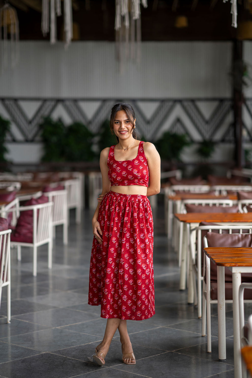Red Lips Pleated Skirt Set
