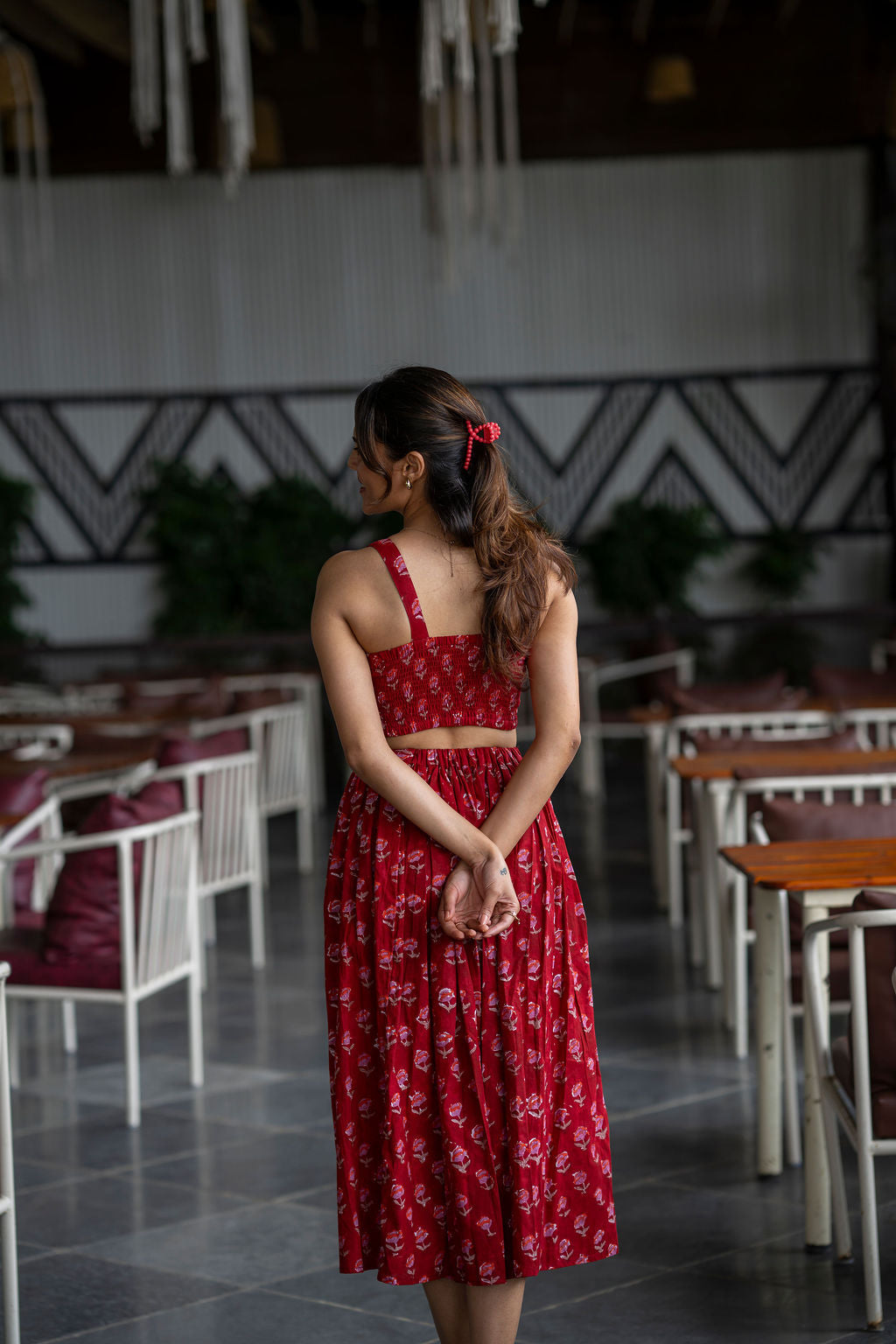 Red Lips Pleated Skirt Set