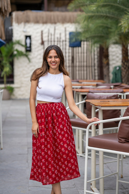 Red Lips Pleated Skirt